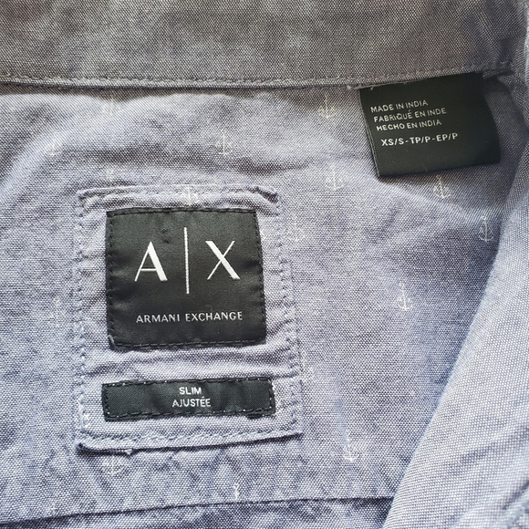 Armani Exchange Dress Shirt Men's XS Blue Anchor Pattern Short Sleeve Button Up - Picture 2 of 6